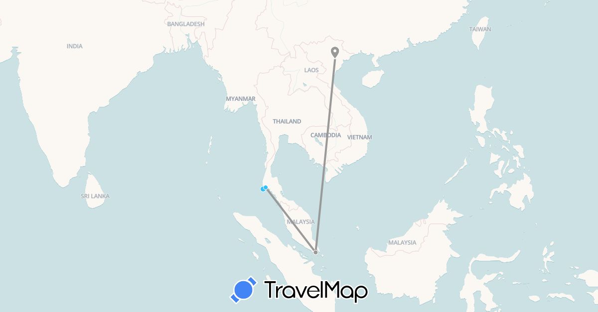 TravelMap itinerary: plane, boat in Singapore, Thailand, Vietnam (Asia)